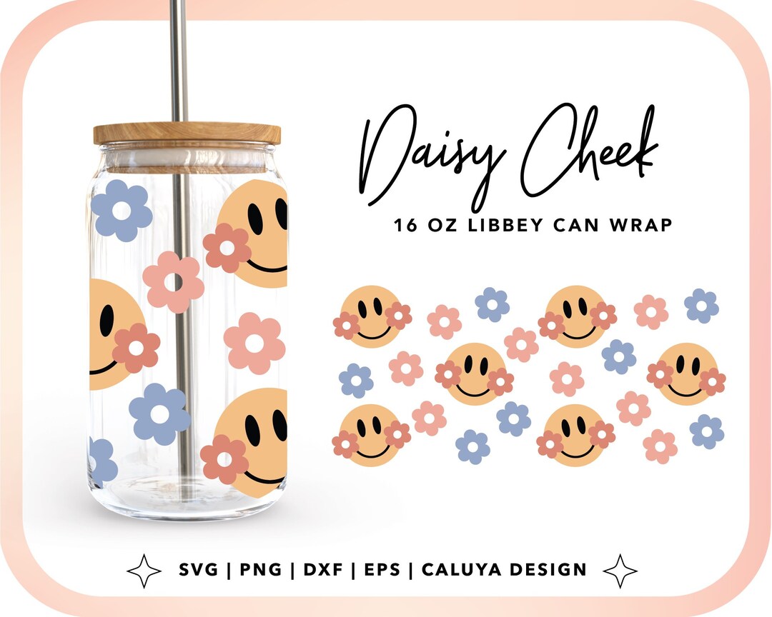 Smiley Face Daisy SVG | Retro Libbey Can Wrap SVG | Retro Glass Can ...