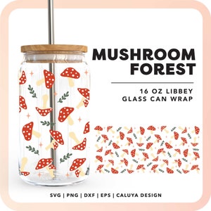 16oz Glass Can SVG Cut File | Mushroom Glass Can Cup Wrap SVG | Mushroom Cup Wrap Sublimation png | Hippie Design svg | Cup Digital Download