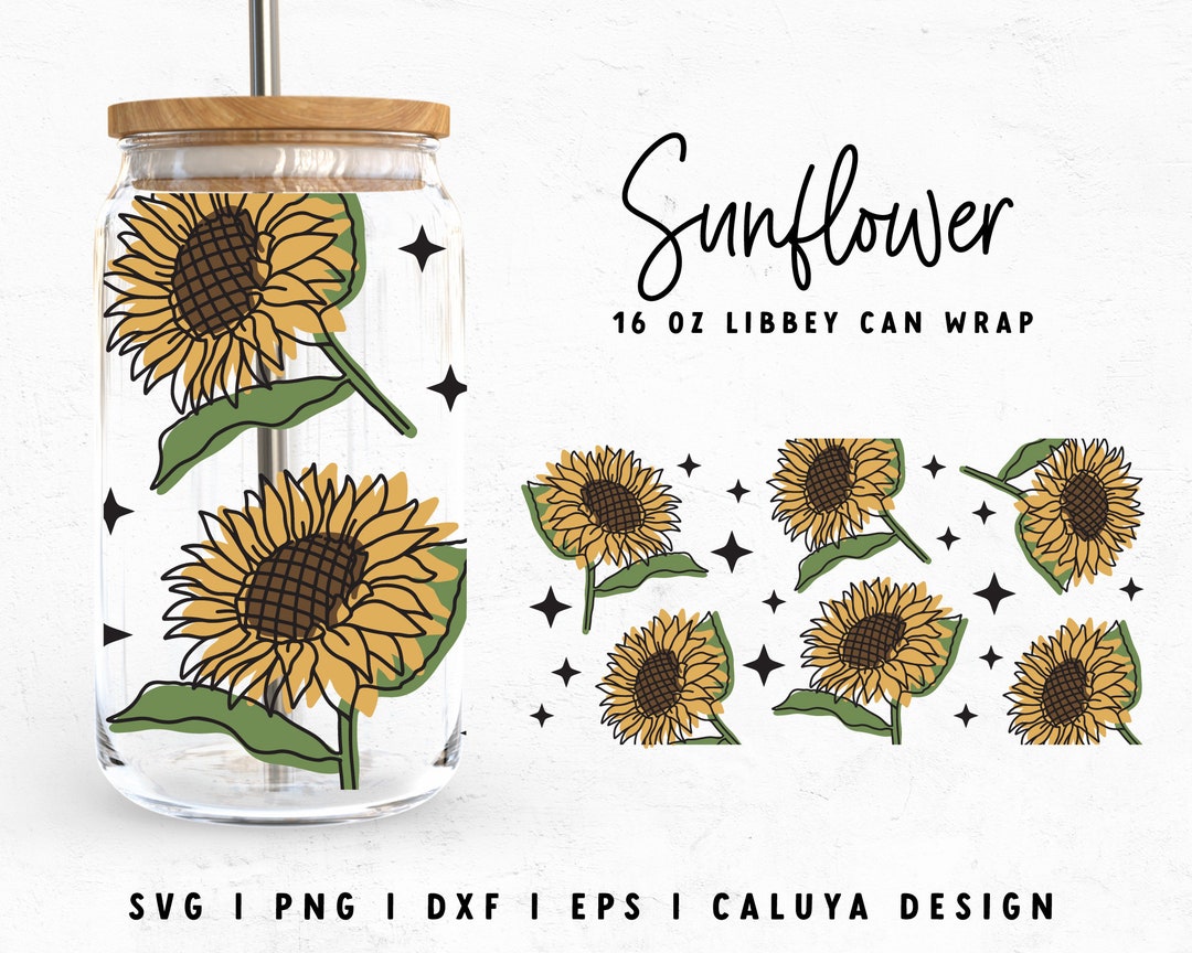 Sunflower 16oz Libbey Can Wrap Svg | Summer Beer Glass Can Wrap Svg ...