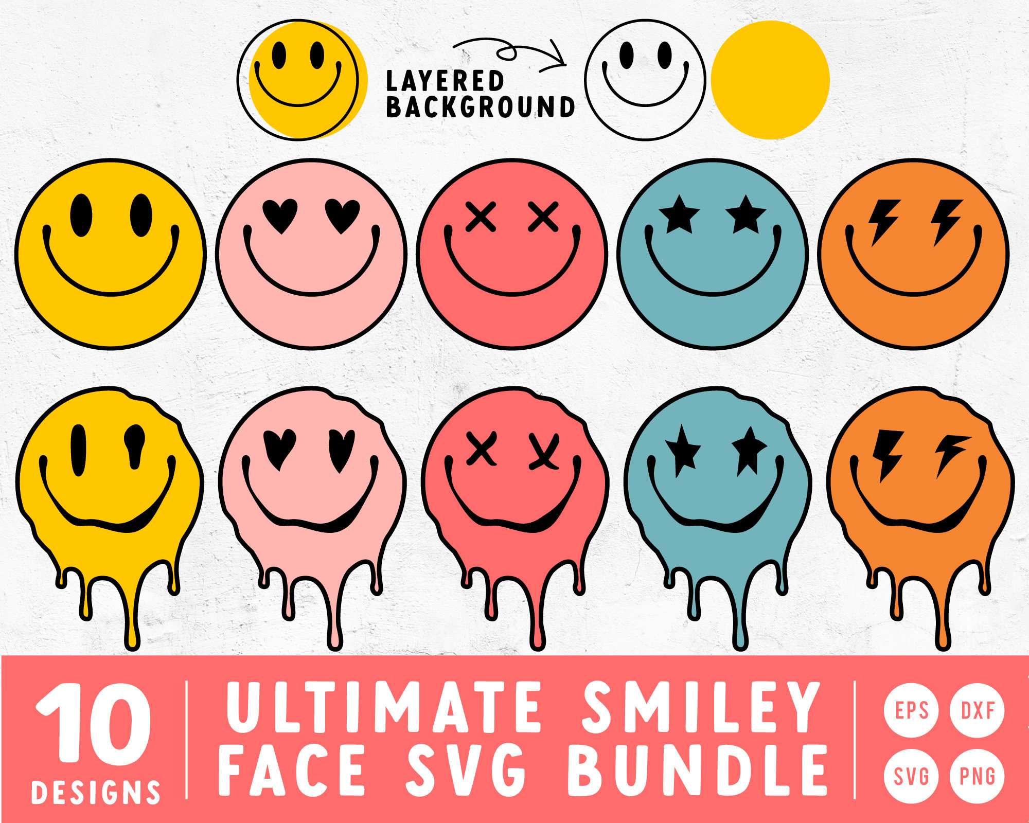 Melting Smiley Face SVG 70s Happy Face SVG Heart Eyed - Etsy Singapore