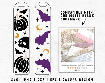 Bookmark SVG | Cute Halloween SVG | Bat SVG | Mystic Skull svg | Retro Halloween svg | Bookmark Template svg | png Cricut, Cameo Silhouette