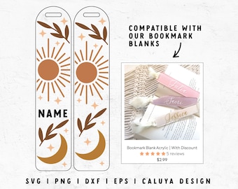Bookmark SVG | Bookmark Template svg | Boho Sun svg | Boho Moon SVG | Mystic Celestial SVG | Book Lover svg | Cricut, Cameo Silhouette