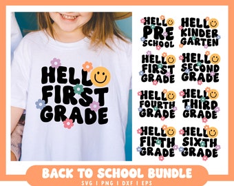 Back To School SVG Bundle | First Day of School SVG | Back To School Shirt svg, Retro Teacher Shirt svg, Cute School Shirt svg, kinder shirt