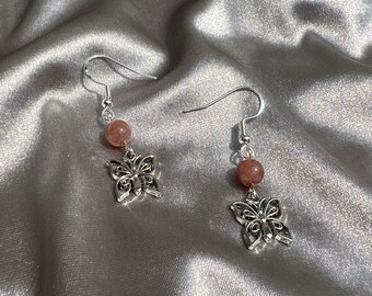 Strawberry Quartz Butterfly Earrings