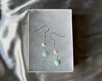 Amazonite & Freshwater Pearl Earrings