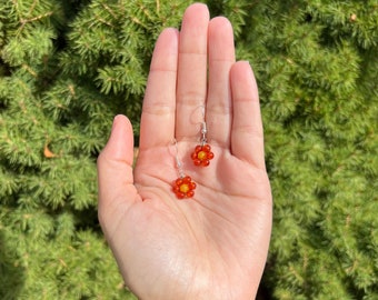 Red Agate & Yellow Jade Flower Earrings