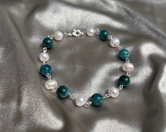 Blue Apatite & Freshwater Pearl Bracelet