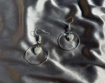 Labradorite Heart Crystal Hoop Earrings