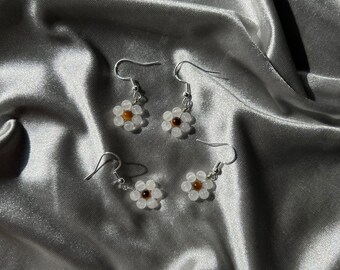 White Jade & Yellow Tiger's Eye Daisy Earrings