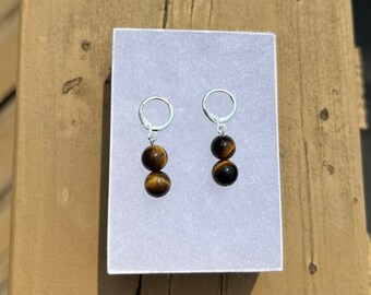 Yellow Tiger's Eye Huggie Earrings