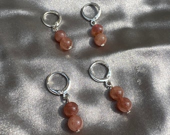 Strawberry Quartz Huggie Earrings