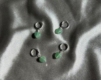 Green Aventurine Heart Huggie Earrings