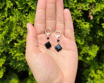 Black Onyx  Huggie Earrings