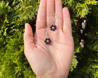 Black Onyx & Labradorite Flower Earrings