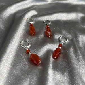 Carnelian & Red Agate Crystal Huggie Earrings