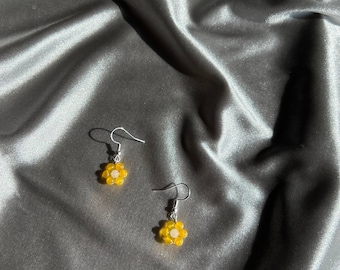 Yellow & White Jade Flower Earrings