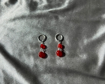 Red Agate Huggie Earrings