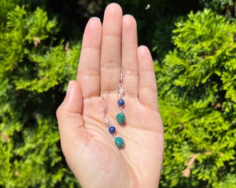 Chrysocolla, Lapis Lazuli & White Jade Earrings #2