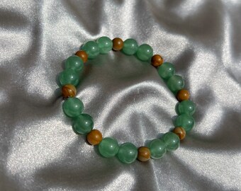 Green Aventurine & Woodgrain Stretch Bracelet