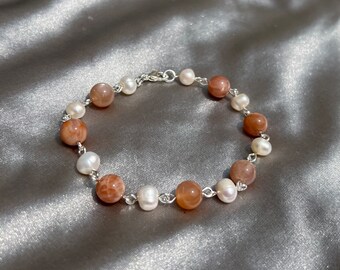 Sunstone & Freshwater Pearl Bracelet
