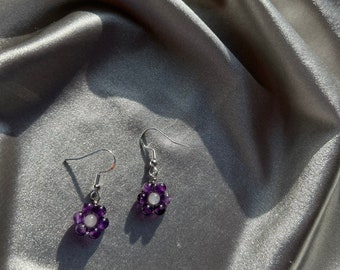 Amethyst & White Jade Flower Earrings