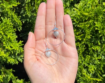 Labradorite Heart Crystal Hoop Earrings
