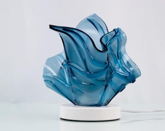 Handcrafted Aqua Blue Fused Glass Table Lamp | Artistic Desk Light | Unique Modern Night Lamp – Handmade Accent Lighting