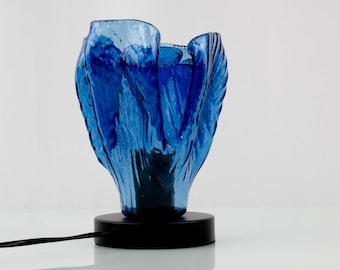 Navy blue fused glass table lamp Fused glass artistic desk illumination Art glass lighting Handmade light Nightlight lamp Designer lamp