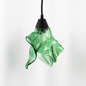Green Fused Glass Lamp – Handmade Pendant Light | Modern Hanging Glass Fixture | Elegant Dining Room Lighting | Unique Ceiling Light