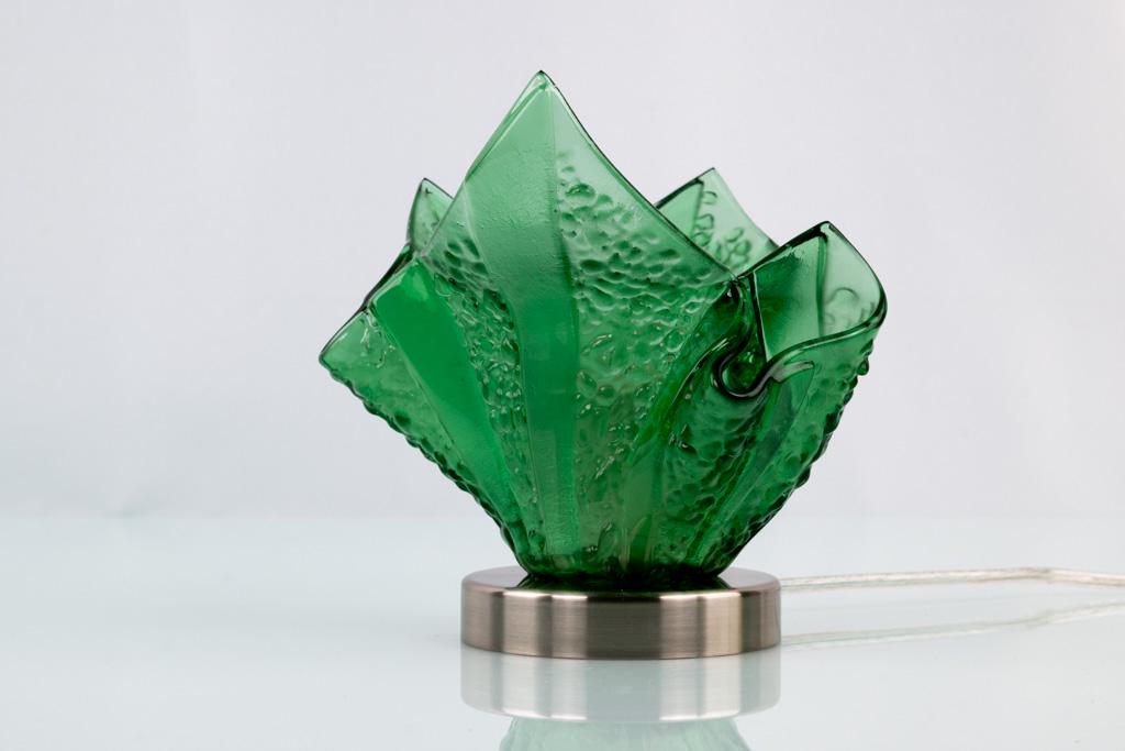 Green abstract glass lamp Fused glass decorative desk lamp Green unique artistic lighting Hand made night lamp home Modern home lighting