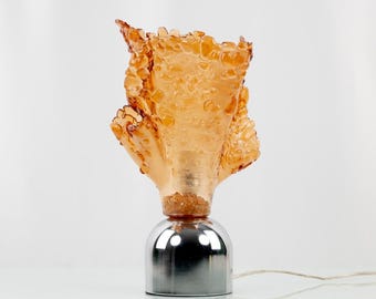 Bernsteinfarbene Glasskulptur Lampe: Geschmolzenes Glas Kunst, Moderne Tischleuchte