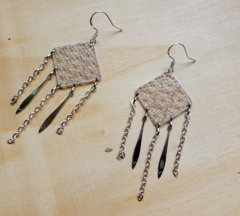 Silver earrings Mistral prints and tassels