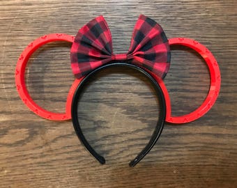 Hidden Mickey 3D Ears with Buffalo Check Bow!