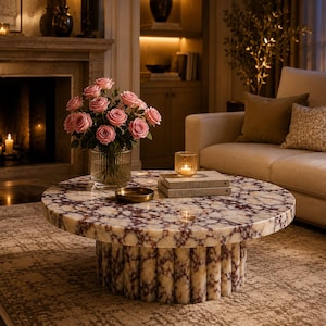 Calacatta Viola Coffee Table Marble Handmade Round Stone Dining Table Elegant Home Decor Furniture