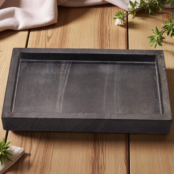 Black Marble Tray: Rectangular Natural Stone Organizer - 6