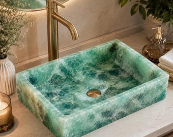 Handgefertigtes Aufsatzwaschbecken aus Fluoritstein, Naturstein, luxuriöser Waschtisch, modernes Interieur