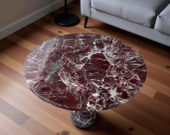 Tavolino da caffè in marmo Rosso Levanto, tavolo con piedistallo rosso naturale, arredamento moderno boho per soggiorno CON SUPPORTO