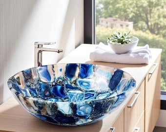 Handcrafted Blue Agate Stone Sink: Modern Bathroom Vessel Basin