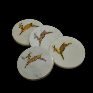 White Marble Stone Inlay Coasters 4 Pieces, Marble Coaster set, Handmade Coffee Coasters, Coaster Set, Bar Coasters, Living Room Coasters