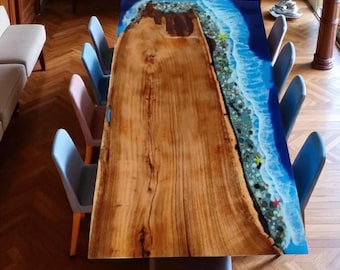 Handmade Live Edge Walnut Desk: Blue Epoxy River Design