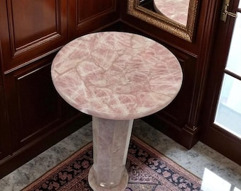 Handgefertigte Rosenquarz Tischplatte: Elegantes Crystal Healing Decor