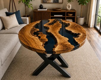 Custom Made Epoxy Resin Center Sofa Coffee Table Natural Acacia Wooden Live Edge Modern Living Room Furniture Decors