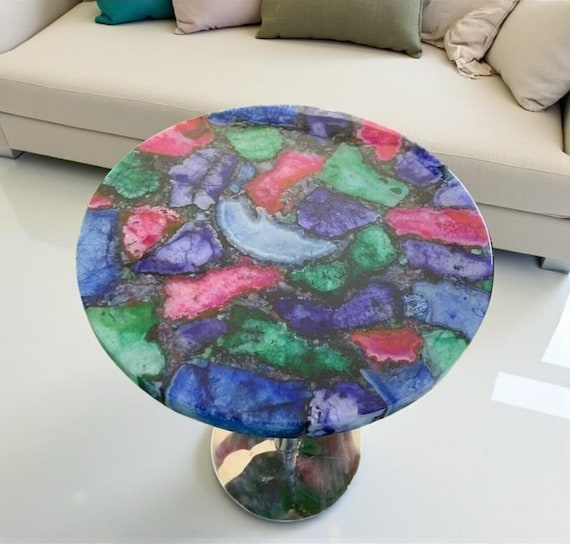 Agate Coffee Table Top Round | Stone  Sofa or Side Table | Gemstone Furniture Customisable