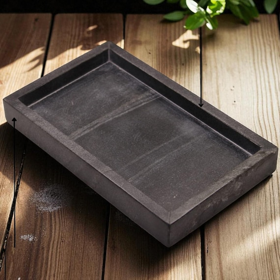 Black Marble Tray: Rectangular Natural Stone Organizer - 6