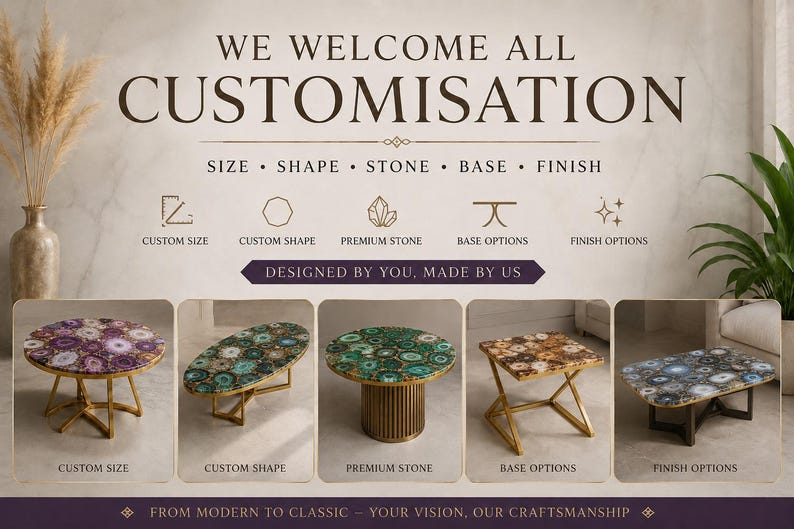 Agate Coffee Table Top Round | Stone Sofa or Side Table | Gemstone Furniture Customisable image 13