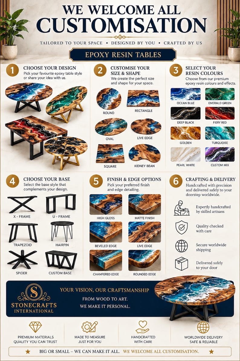 Ocean Wave Epoxy Dining Table, Live Edge Wood River Furniture ...