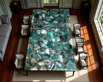 Handgemaakt tafelblad van groene agaat: console luxe moderne kunst