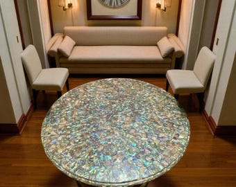 Handgefertigter Marmor Inlay Couchtisch: Abalone Shell Mosaik Arts