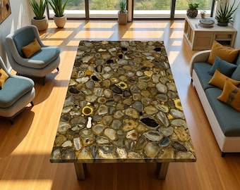 Agate Stone Table Top | Custom Coffee, Accent or Dining Table | Gemstone Furniture