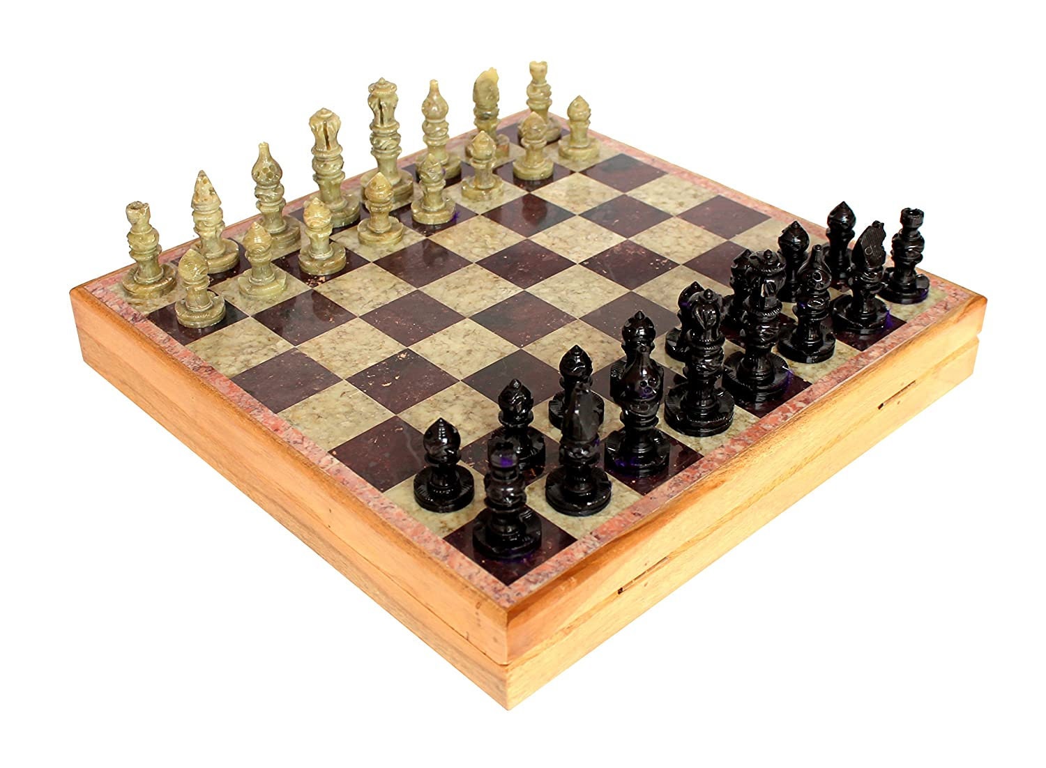 New Marble Stone Art Unique India Chess Pieces and Board Set 